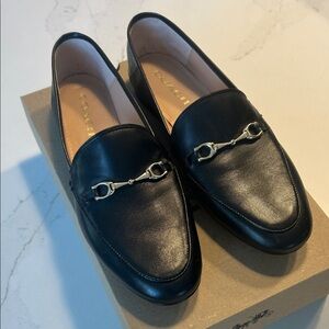 Coach Black Leather Haley Loafers with Gold Chain Detail, Brand New